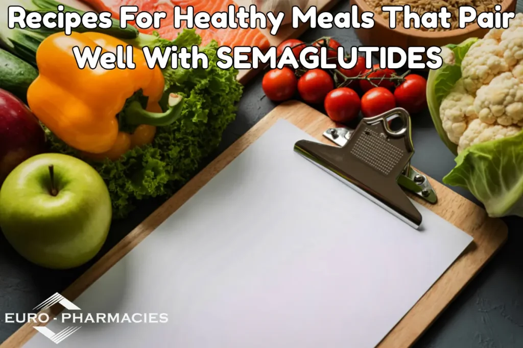 Healthy semaglutide meal plan with grilled salmon, vegetables, nutritious snacks, and exercise lifestyle