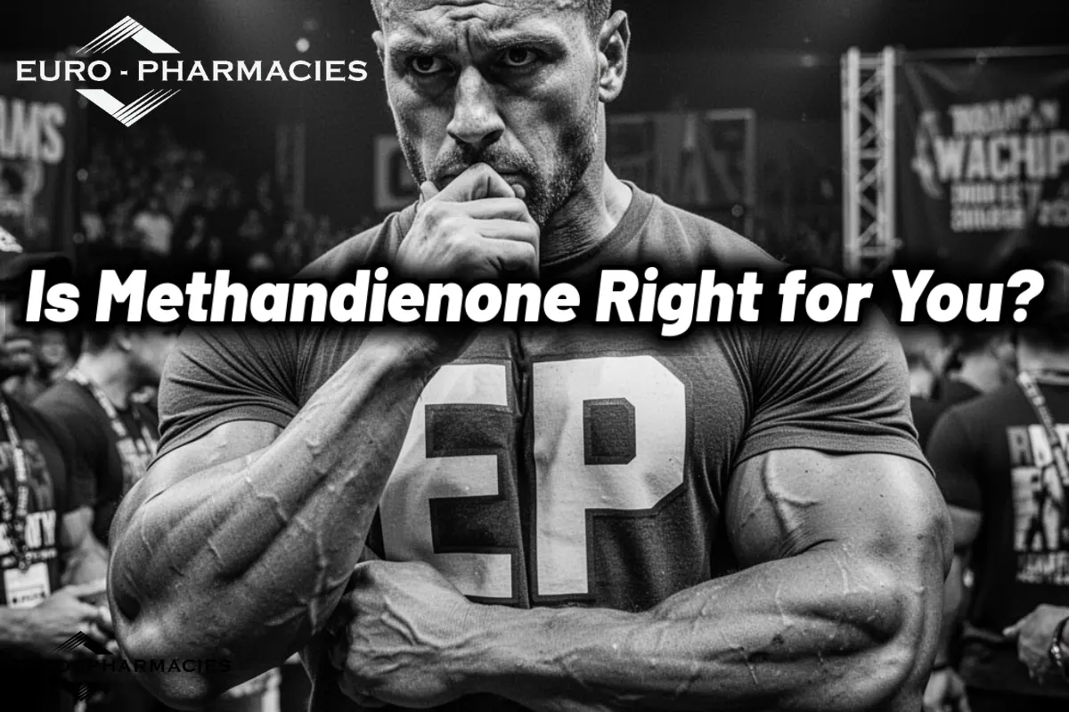 Bodybuilder lifting heavy weights in gym showing muscle growth benefits of Methandienone